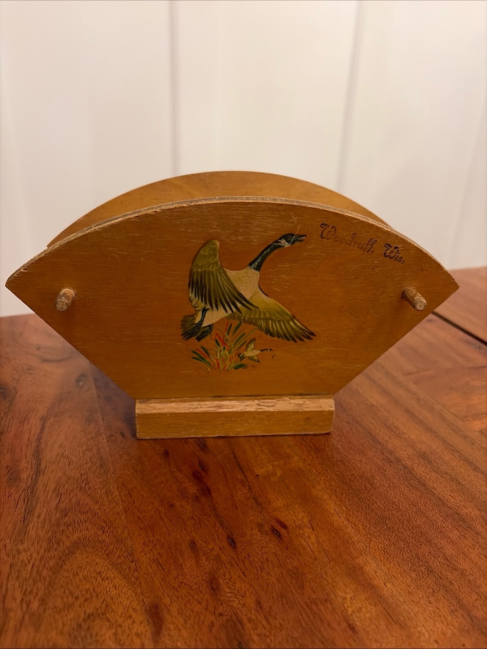 Vintage Wooden Napkin Holder Letter Mail Caddy Canada Goose Folk Art Cottagecore